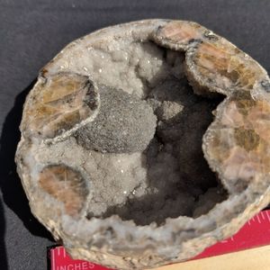 Hand crafted, cut geode smokey quartz druzy